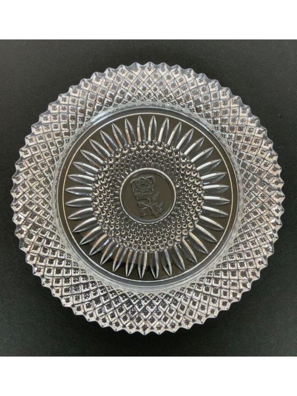 Fostoria Avon Lead Crystal Luncheon Plate Rose Design Vintage 1970s Collectible